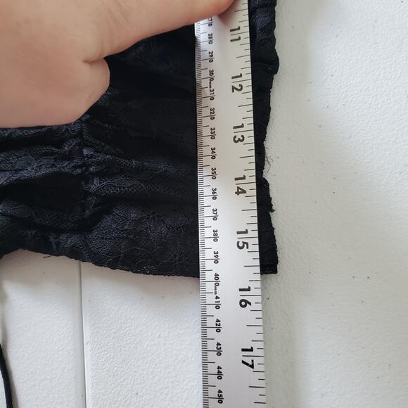 Y2K Whimsigoth Witch Goth Girl Top XL Black Puff Sleeve Lace Crop Ruched Corset1 - Picture 5 of 8